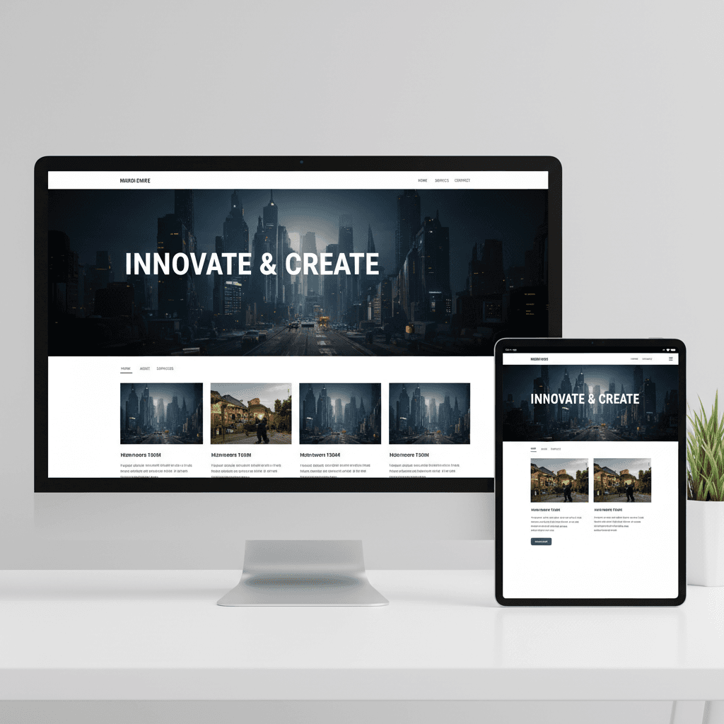 Design de site web moderne affiché sur un écran d'ordinateur et une tablette