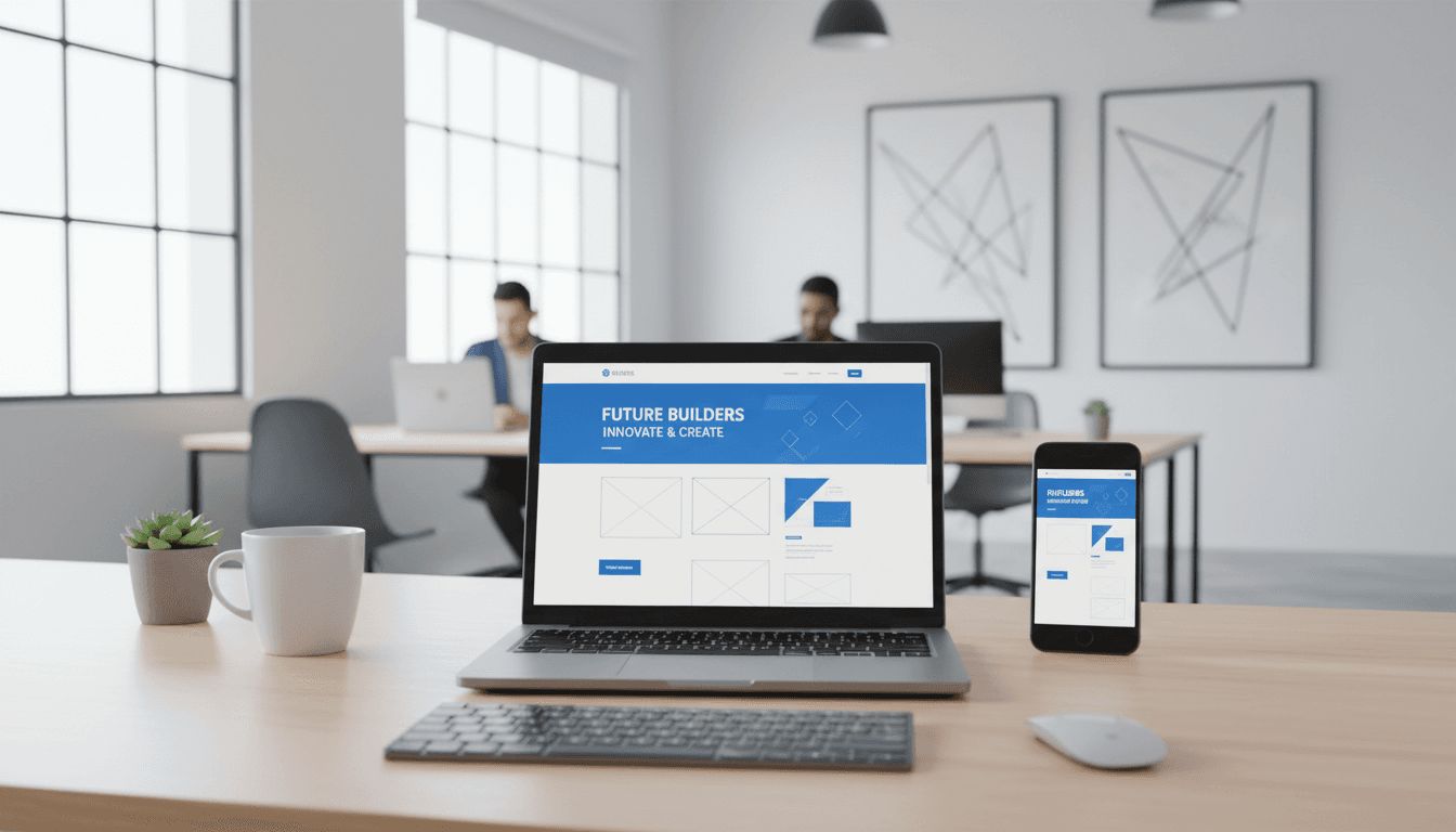 Espace de travail moderne d'un développeur web avec ordinateur portable et smartphone