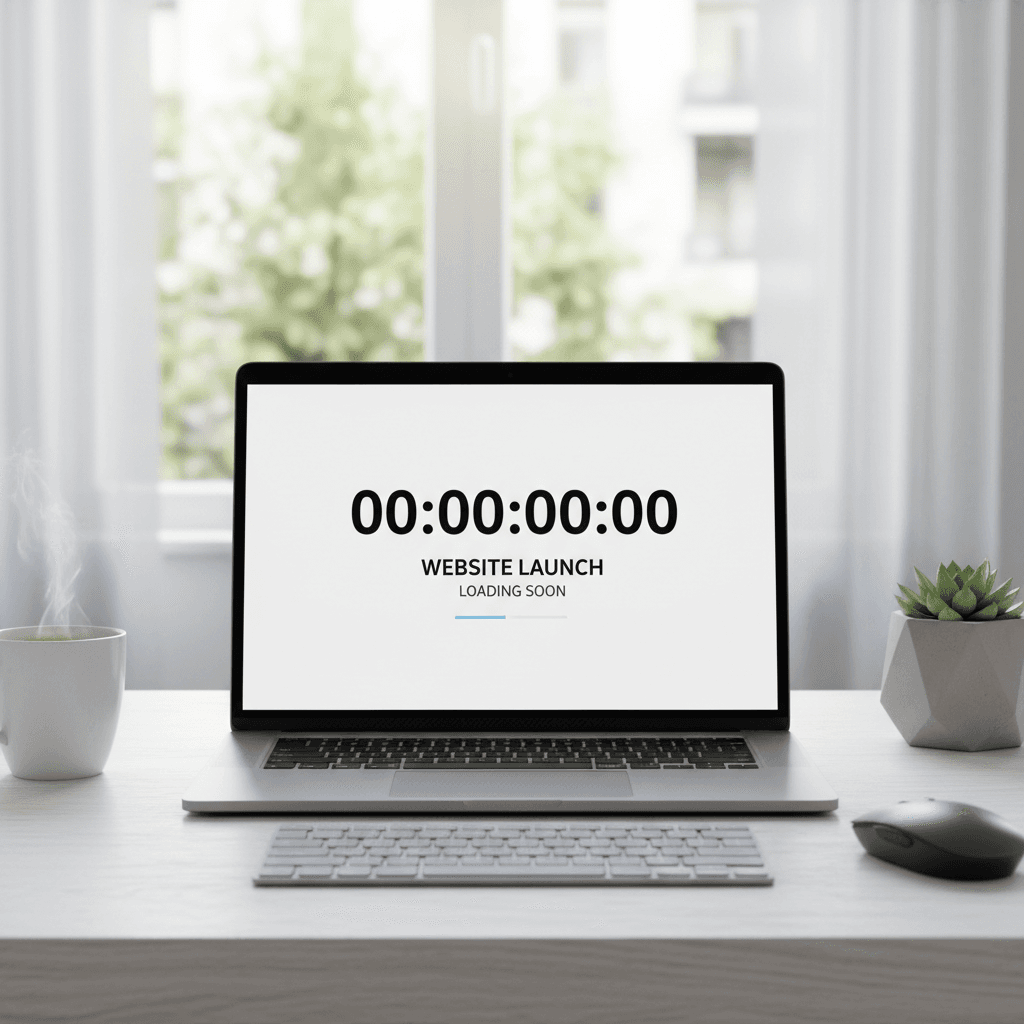 Laptop affichant un site web avec un compteur de livraison sur un bureau moderne