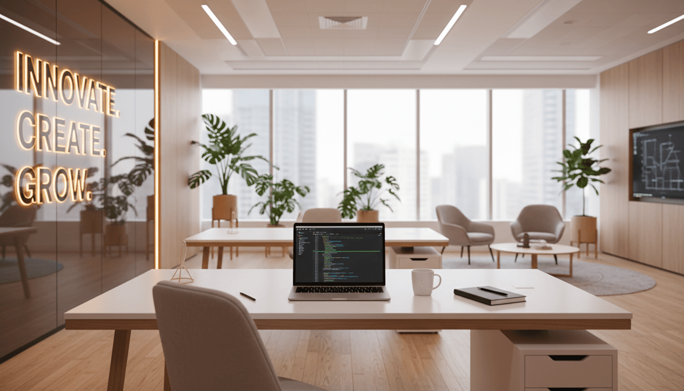Bureau moderne d'agence web avec ordinateur portable