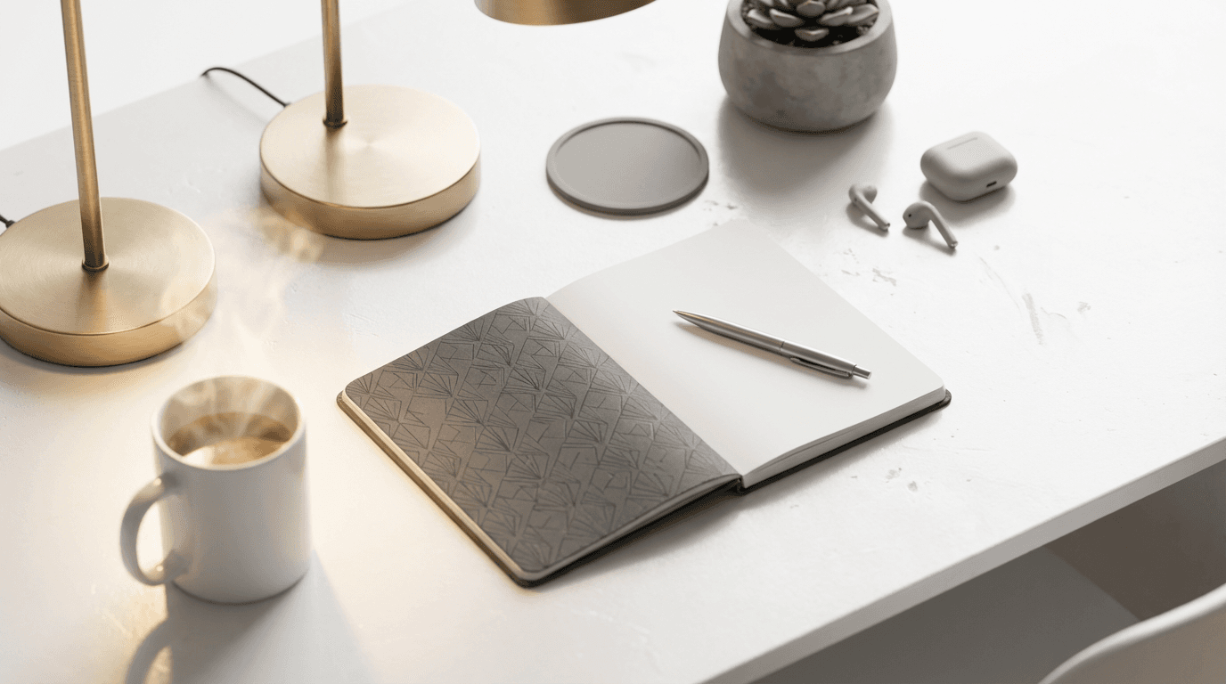 Bureau moderne avec ordinateur portable et tasse de café