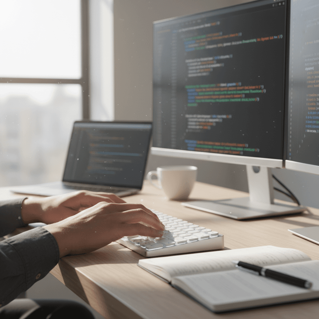 Espace de travail moderne avec code informatique