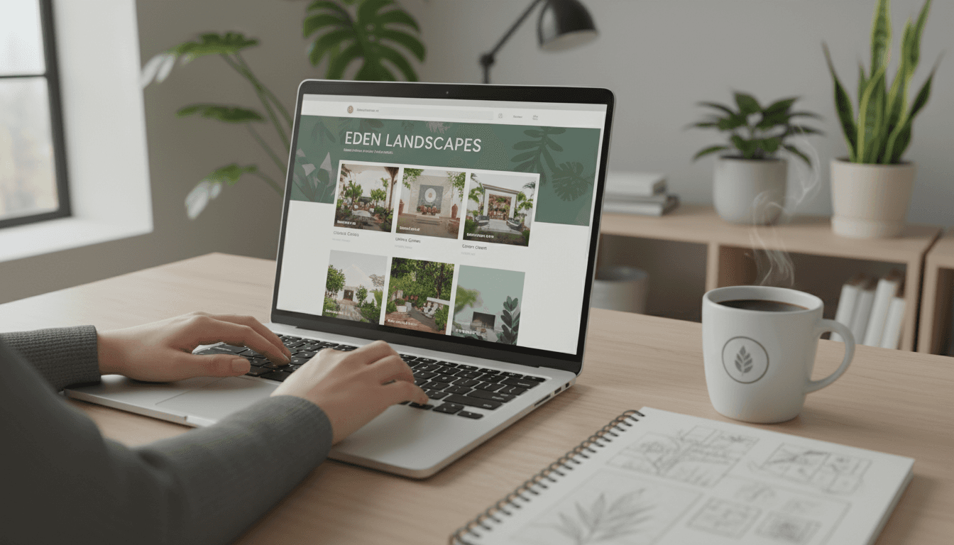 Développeur web travaillant sur un ordinateur portable avec un site moderne affiché à l'écran